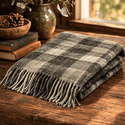 Alpaca Plaid Throw Blanket – Sage Green & Charcoal | 60 x 70 - From The Andes