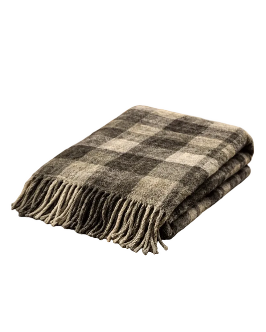 Alpaca Plaid Throw Blanket – Sage Green & Charcoal | 60 x 70 - From The Andes