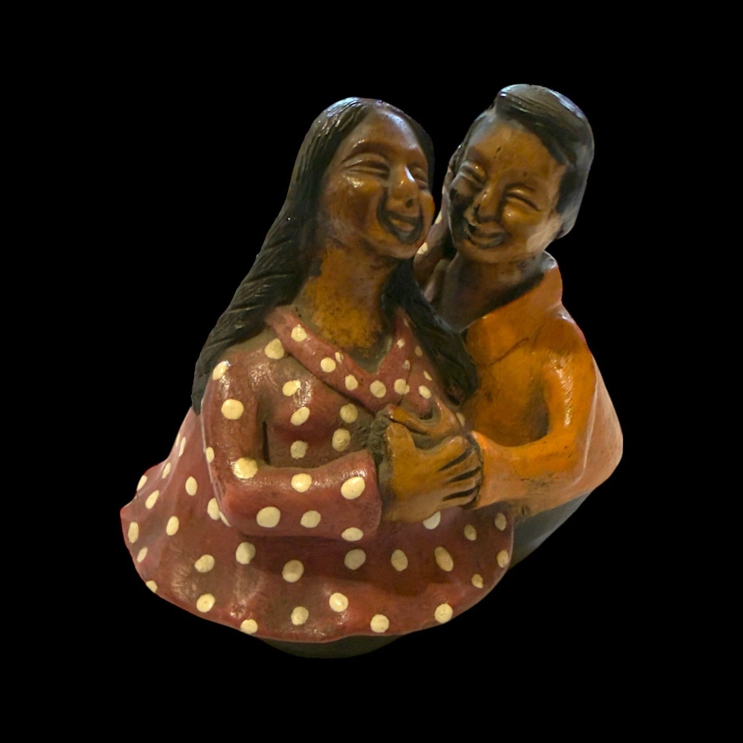 Authentic Chulucanas Couple Sculpture (Rose) - From The Andes