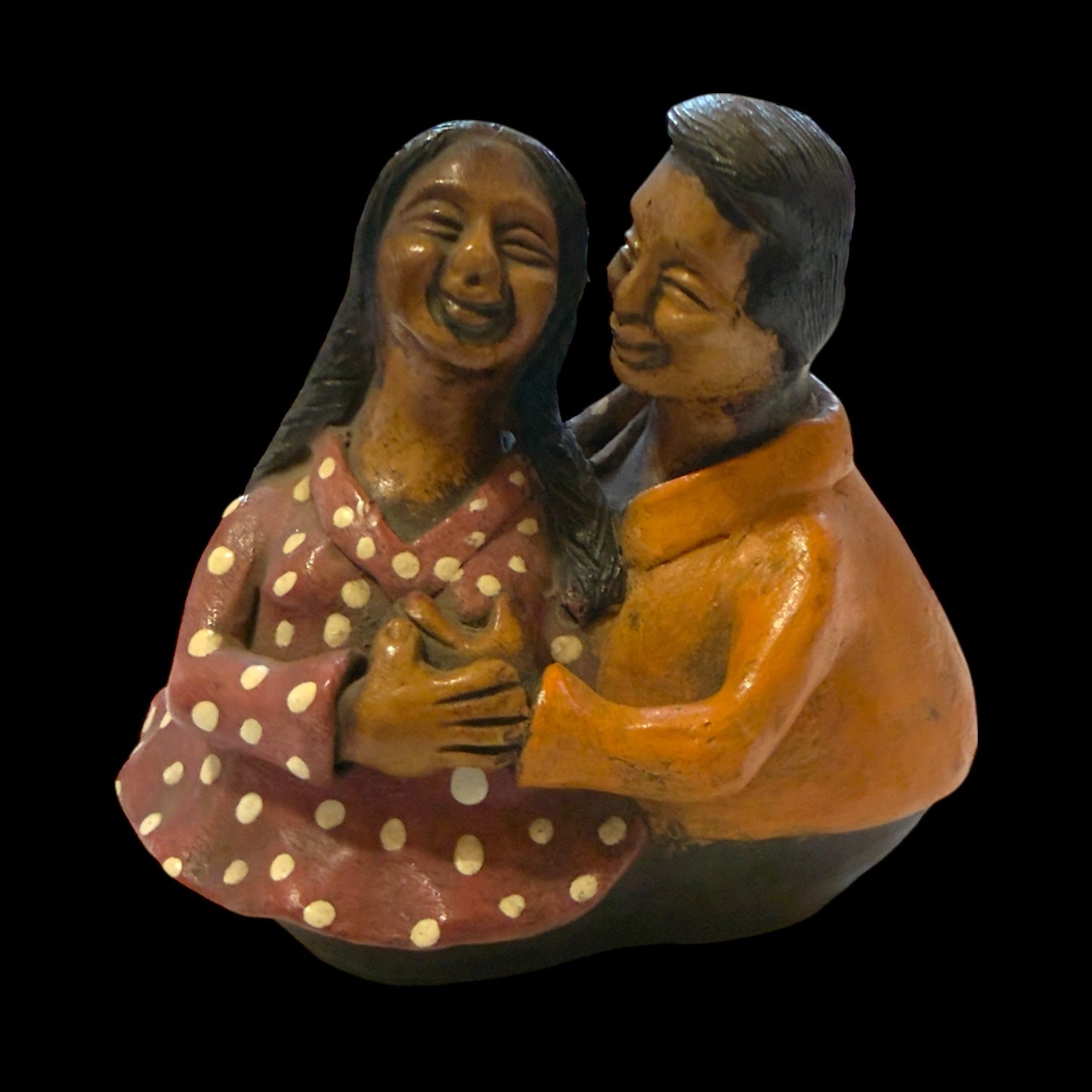 Authentic Chulucanas Couple Sculpture (Rose) - From The Andes