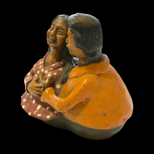 Authentic Chulucanas Couple Sculpture (Rose) - From The Andes