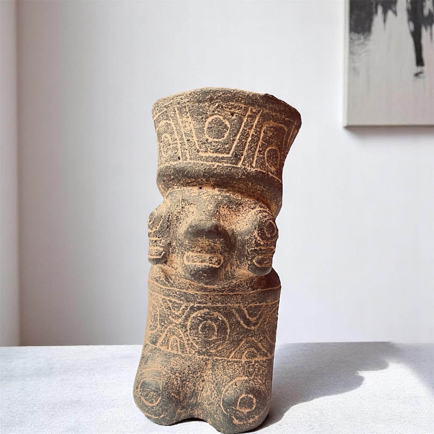 Bolivia Ceramic Ritual Effigy Vessel – Kneeling Male Figure, Tiwanaku Tradition - From The Andes