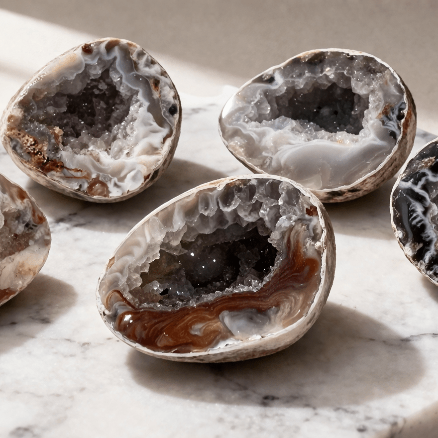 Brazilian Oco Geode Halves – Set of 5 Collector Specimens - From The Andes