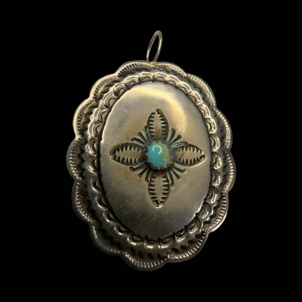 Cross Turquoise Silver Quarter Concho Pendant | Taos Pueblo Coin Silver by Taos Arts - From The Andes