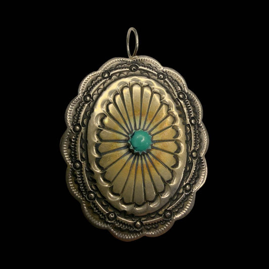 Double - Layer Turquoise Silver Quarter Concho Pendant | Taos Pueblo Coin Silver by Taos Arts - From The Andes