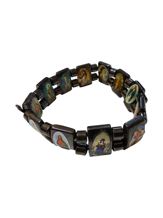 Double-Sided Catholic Saints & Virgin Mary Hematite Bracelet - From The Andes