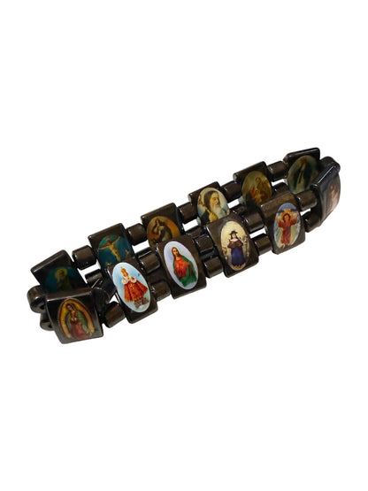 Double-Sided Catholic Saints & Virgin Mary Hematite Bracelet - From The Andes