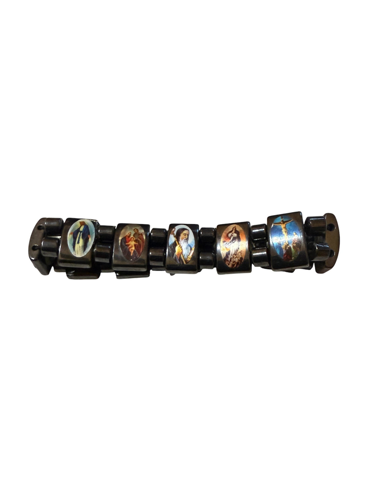 Double-Sided Catholic Saints & Virgin Mary Hematite Bracelet - From The Andes