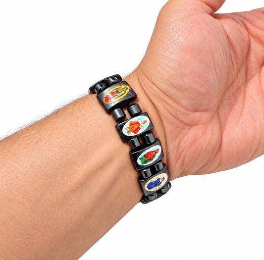 Double-Sided Catholic Saints & Virgin Mary Hematite Bracelet - From The Andes