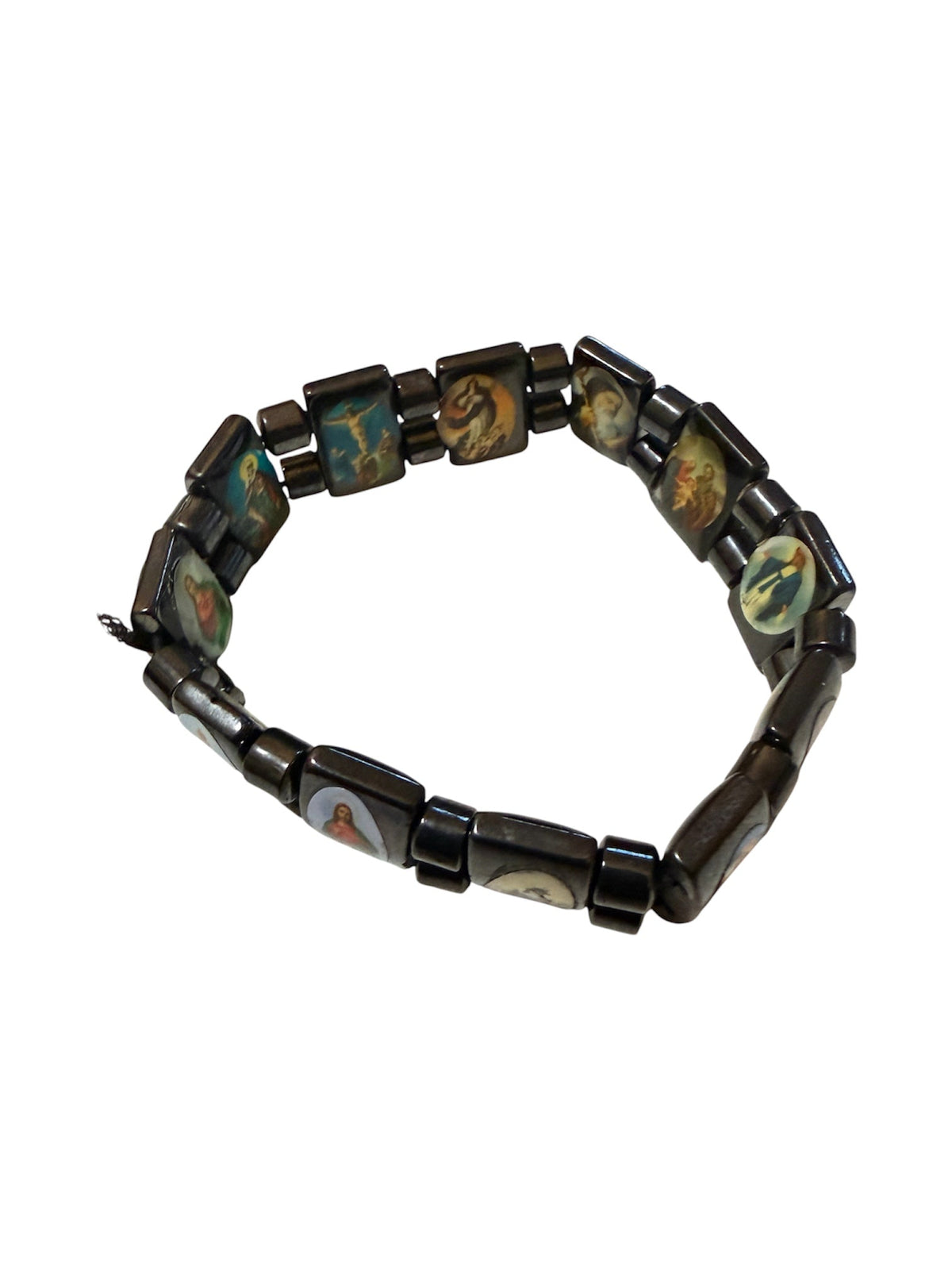 Double-Sided Catholic Saints & Virgin Mary Hematite Bracelet - From The Andes