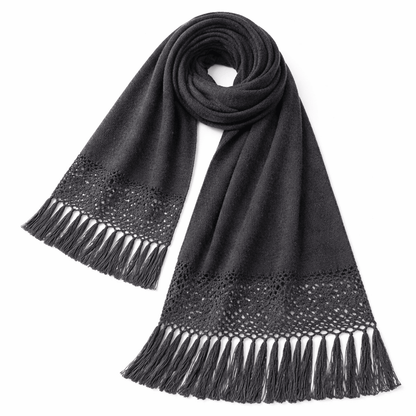 Graphite Peruvian Alpaca Shawl with Crochet Lace Fringe - From The Andes