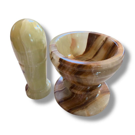 Green Banded Calcite Mortar & Pestle | Pakistan - From The Andes