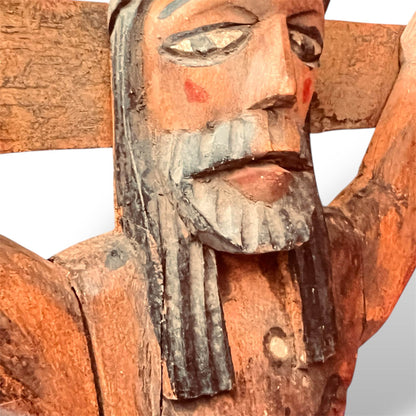 Hand - Carved Cedar wooden cross – 20” Guatemalan Folk Art Sculpture - From The Andes