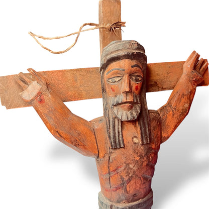 Hand - Carved Cedar wooden cross – 20” Guatemalan Folk Art Sculpture - From The Andes