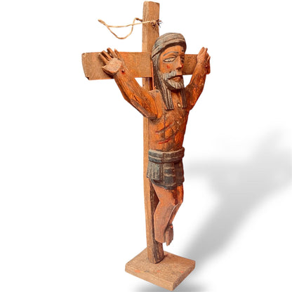 Hand - Carved Cedar wooden cross – 20” Guatemalan Folk Art Sculpture - From The Andes