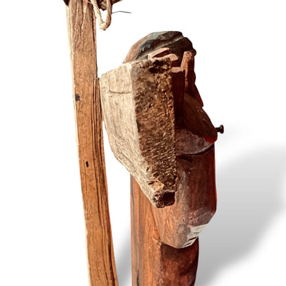 Hand - Carved Cedar wooden cross – 20” Guatemalan Folk Art Sculpture - From The Andes
