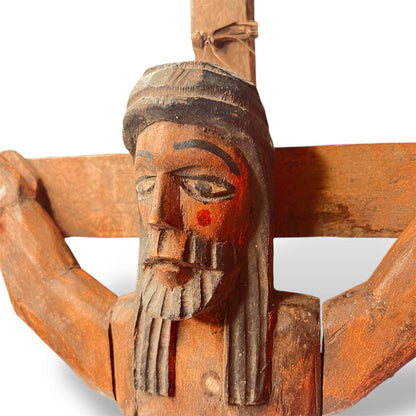 Hand - Carved Cedar wooden cross – 20” Guatemalan Folk Art Sculpture - From The Andes
