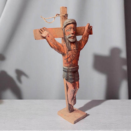 Hand - Carved Cedar wooden cross– 20” Guatemalan Folk Art Sculpture - From The Andes