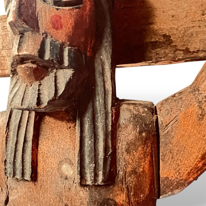 Hand - Carved Cedar wooden cross – 20” Guatemalan Folk Art Sculpture - From The Andes