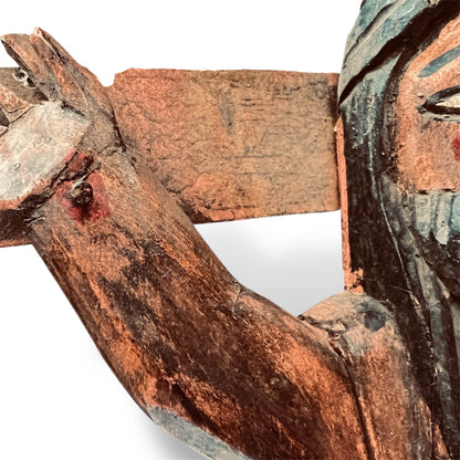 Hand - Carved Cedar wooden cross – 20” Guatemalan Folk Art Sculpture - From The Andes