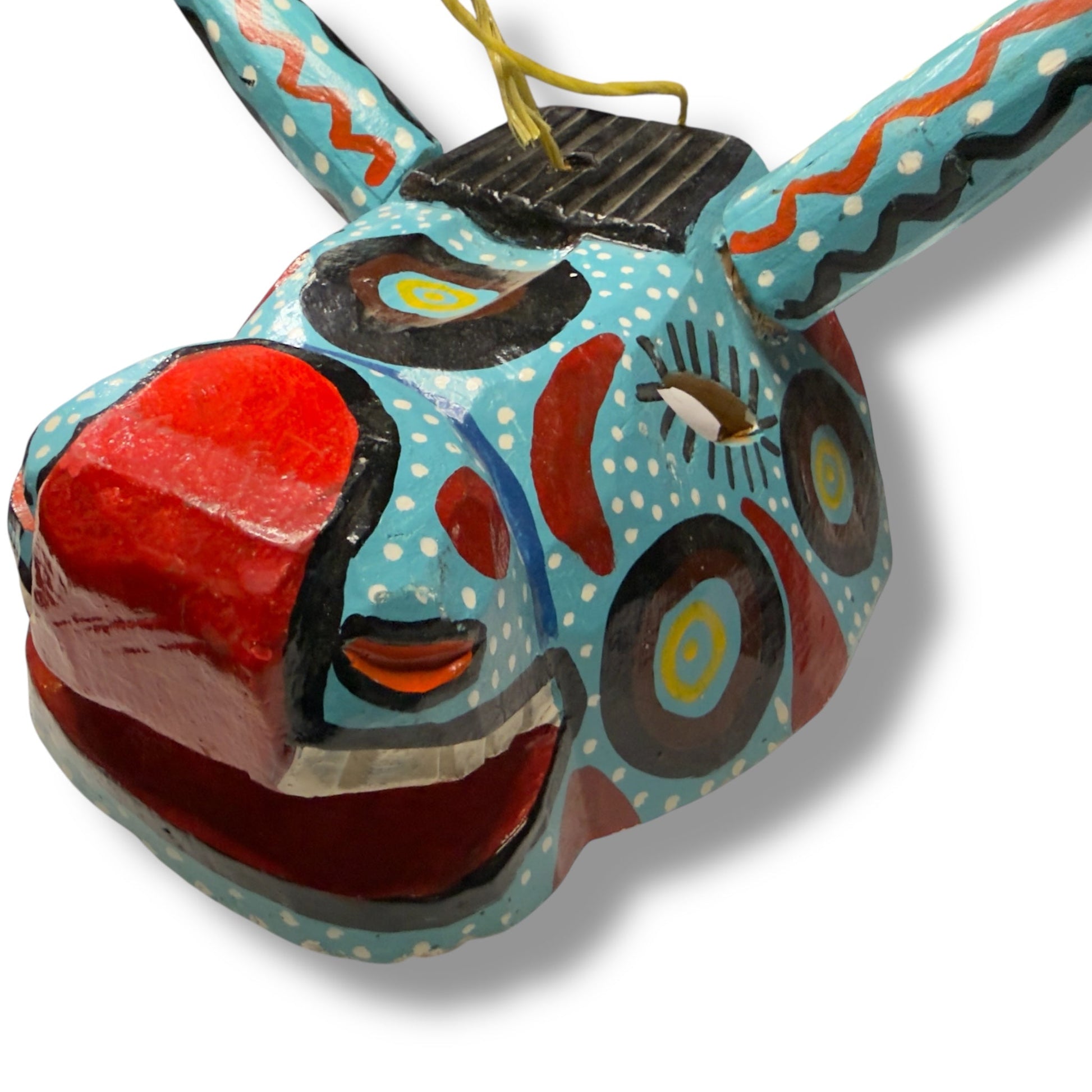Hand - Carved Guatemalan Bull Mask | Chichicastenango Turquoise Wall Art - From The Andes