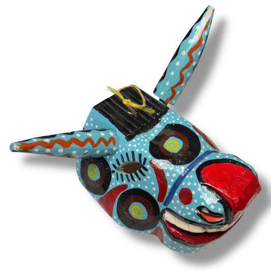 Hand - Carved Guatemalan Bull Mask | Chichicastenango Turquoise Wall Art - From The Andes