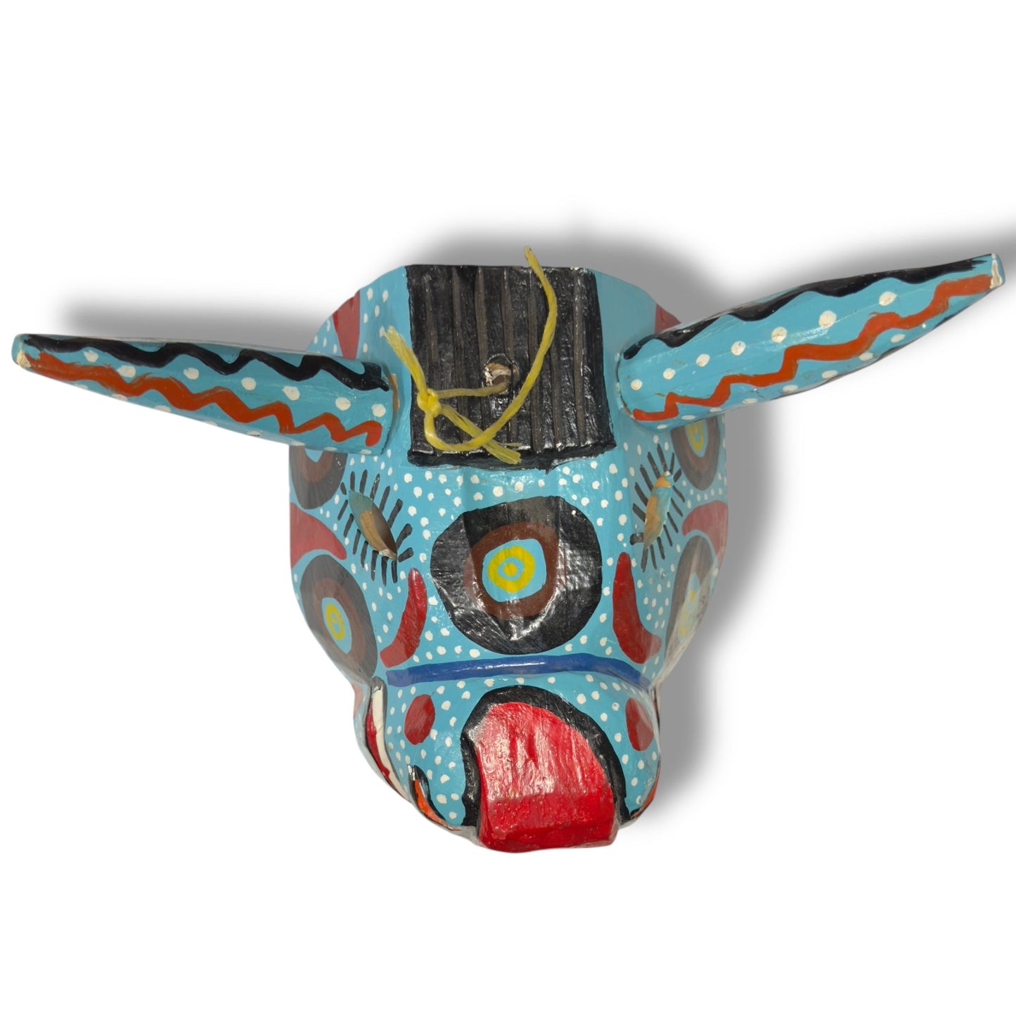 Hand - Carved Guatemalan Bull Mask | Chichicastenango Turquoise Wall Art - From The Andes