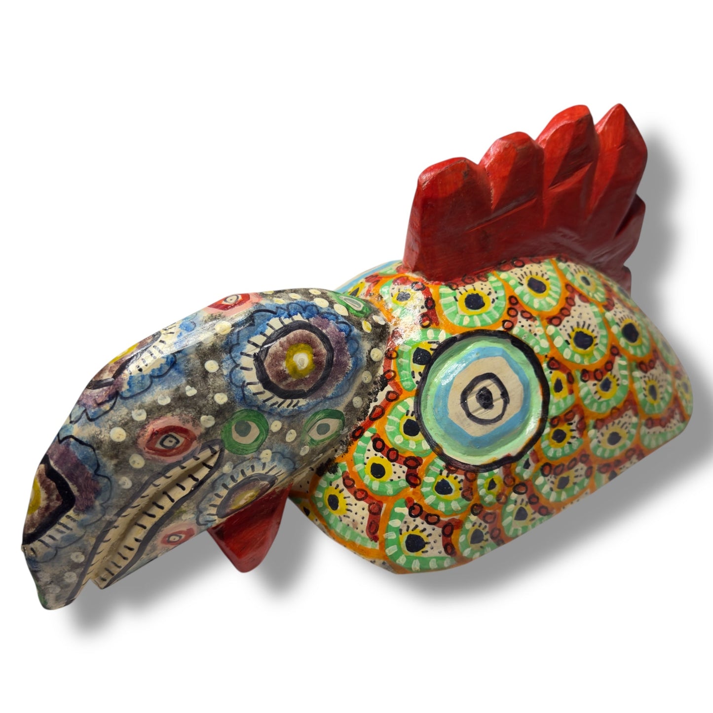 Hand - Carved Guatemalan Rooster Mask | Chichicastenango Polychrome Wall Art - From The Andes