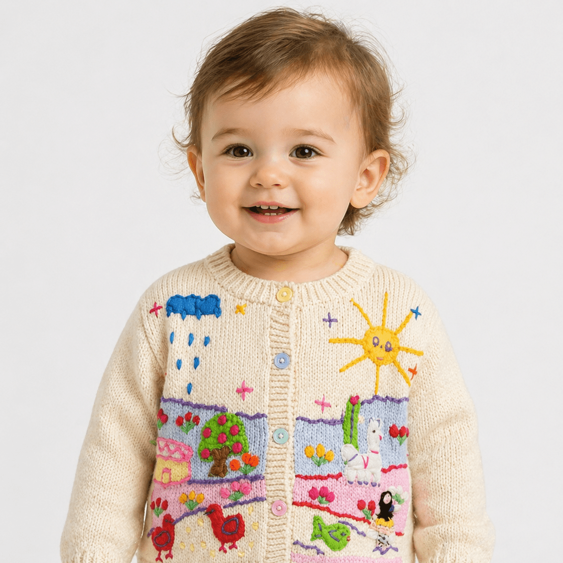 Hand Knit Children's Cardigan | Made in Peru | 100% Cotton - From The Andes