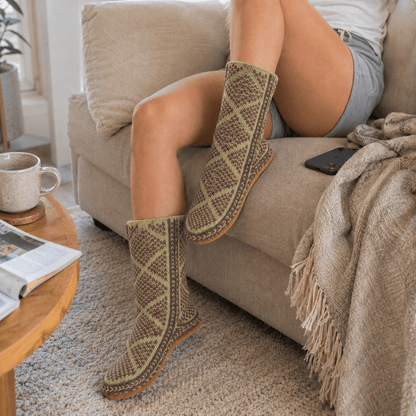 Hand-Knit Slipper Socks with Suede Soles - From The Andes
