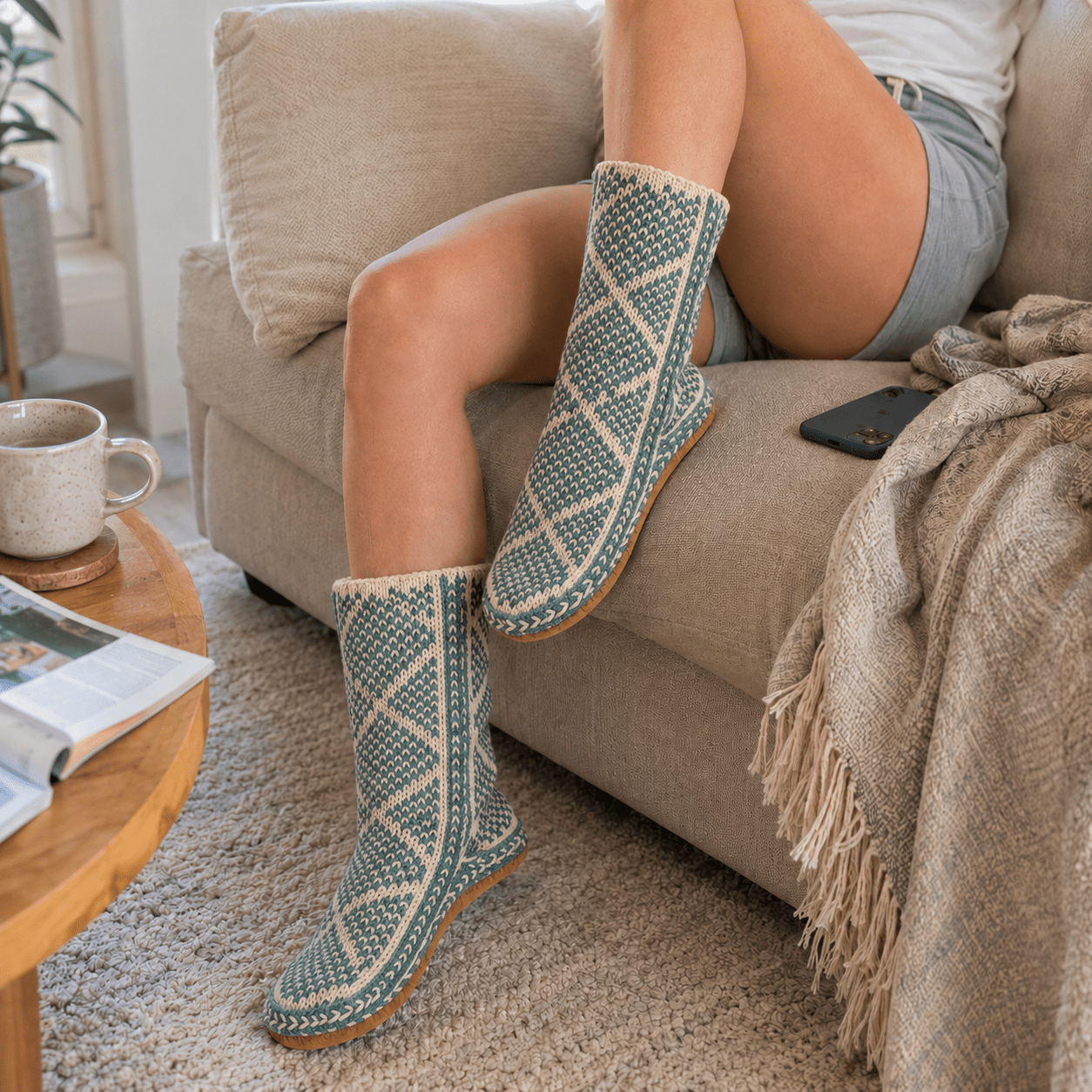 Hand-Knit Slipper Socks with Suede Soles - From The Andes