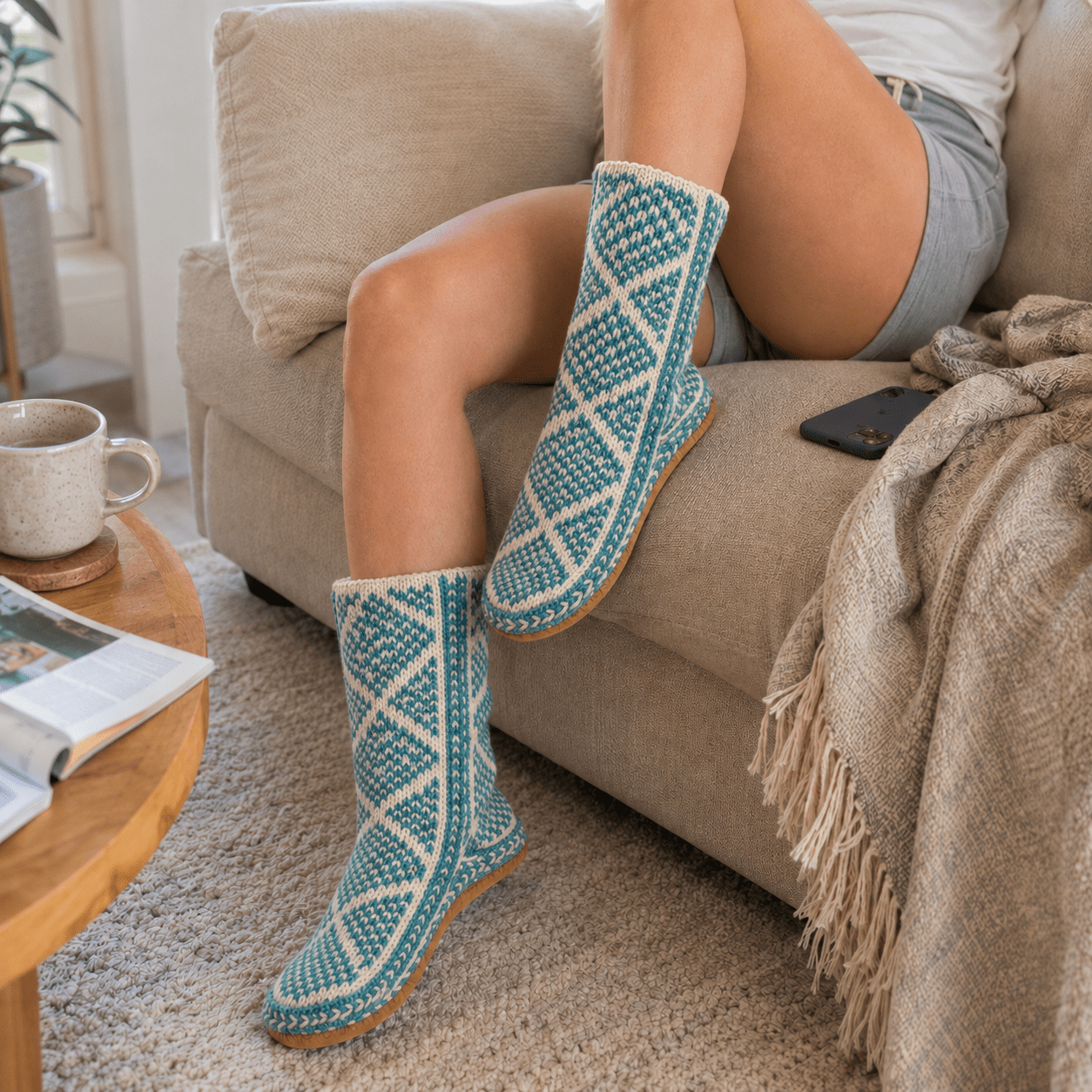 Hand-Knit Slipper Socks with Suede Soles - From The Andes