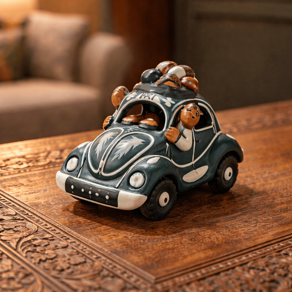 Handcrafted Peruvian Volkswagen Beetle Folk Art Figurine - From The Andes