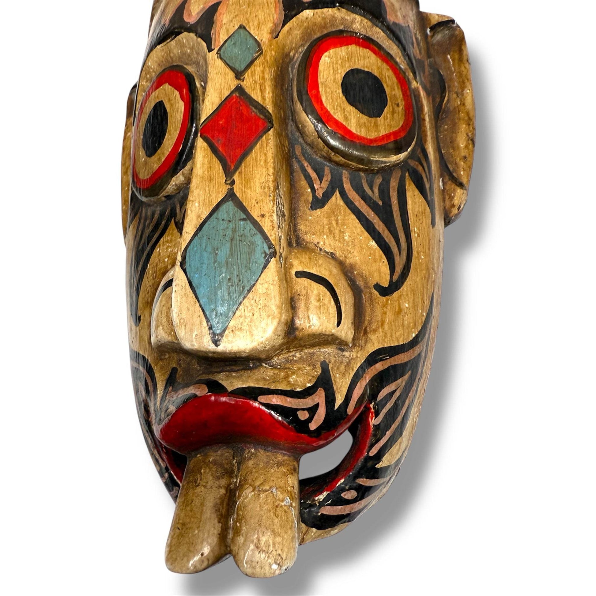 Indonesian Hand - Carved Folk Mask with Buck Teeth Motif - From The Andes