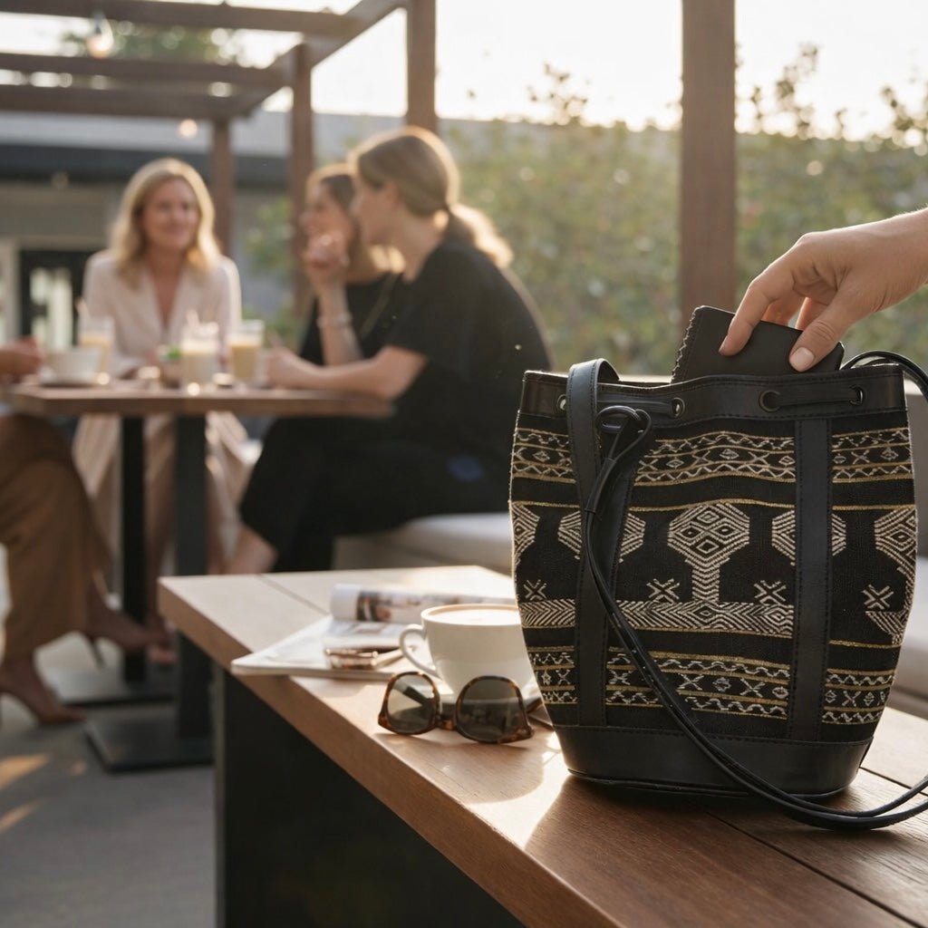 Indonesian Tenun Leather Bucket Bag - From The Andes