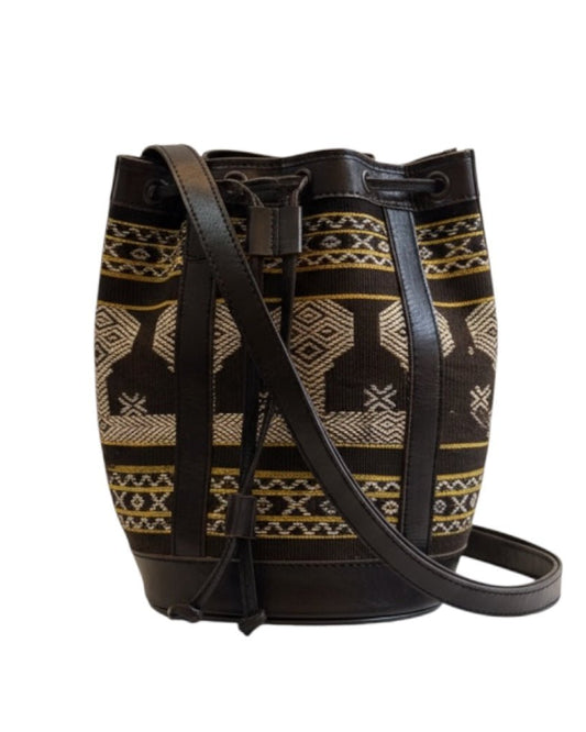 Indonesian Tenun Leather Bucket Bag - From The Andes