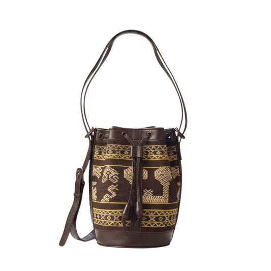 Indonesian Tenun Leather Bucket Bag - From The Andes