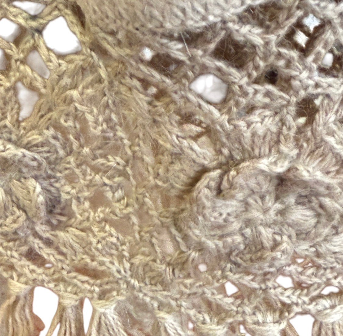 Ivory Alpaca Shawl with Hand - Crocheted Floral Fringe - From The Andes