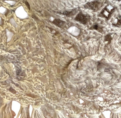 Ivory Alpaca Shawl with Hand - Crocheted Floral Fringe - From The Andes