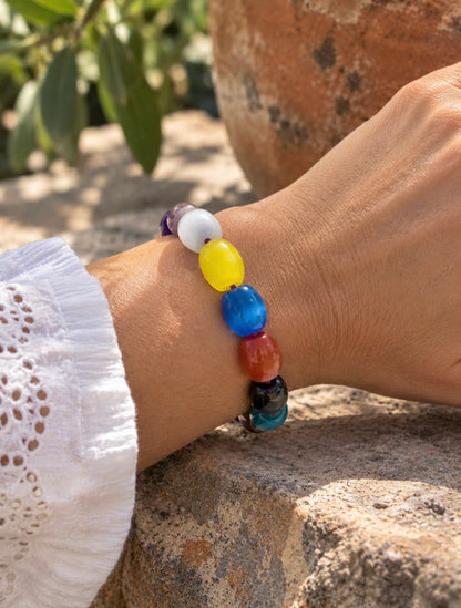 Kaleidoscope Multicolour Cat’s-Eye Glass Bracelet - From The Andes