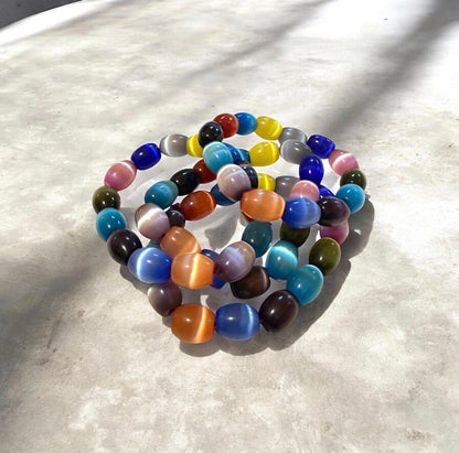 Kaleidoscope Multicolour Cat’s-Eye Glass Bracelet - From The Andes