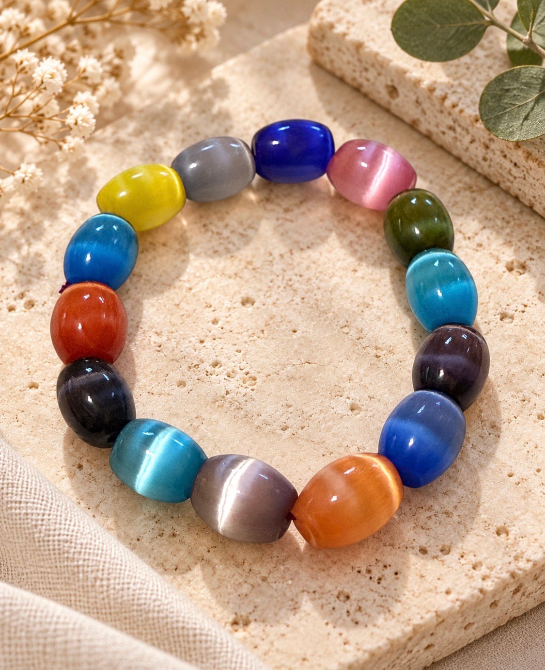 Kaleidoscope Multicolour Cat’s-Eye Glass Bracelet - From The Andes