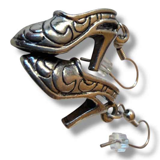 Mexican Pewter High Heel Earrings - From The Andes