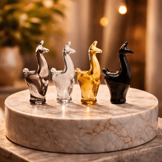 Miniature Peruvian Hand - Blown Glass Llama Figurines — Set of Four - From The Andes