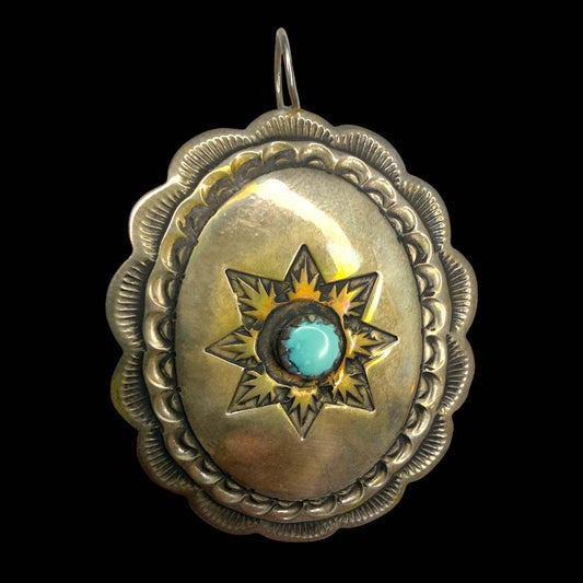 Morning Star Turquoise Silver Quarter Concho Pendant | Taos Pueblo Coin Silver by Taos Arts - From The Andes