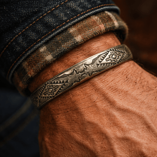 Navajo Sterling Silver Stamped Cuff - From The Andes