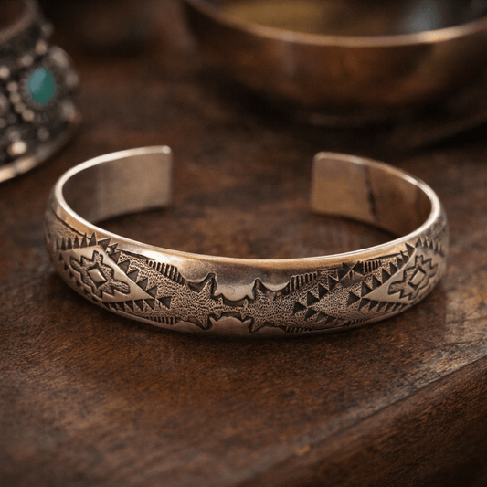 Navajo Sterling Silver Stamped Cuff - From The Andes