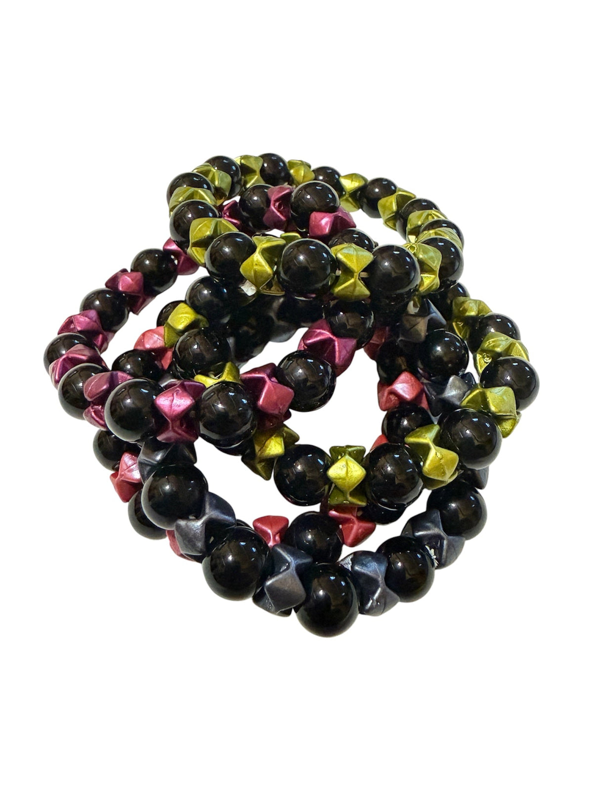 Noir Geometric Glass Bead Stretch Bracelet - From The Andes