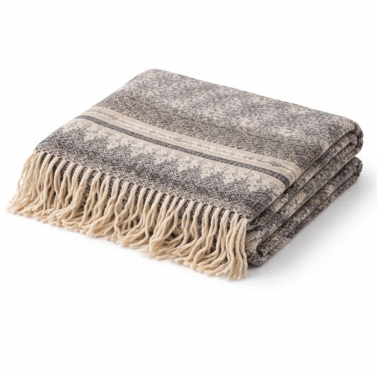 Peruvian Alpaca Throw Blanket – Charcoal Andean Stripe, 60 × 70 in with 4 in Tassels - From The Andes
