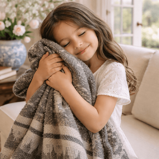 Peruvian Alpaca Throw Blanket – Charcoal Andean Stripe, 60 × 70 in with 4 in Tassels - From The Andes